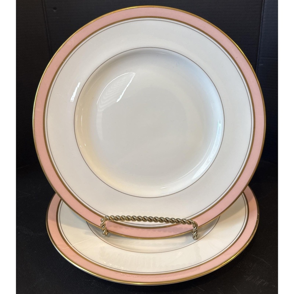 Royal Worcester Howard Pink Gold Trim Luncheon Plate Plates 9" Set Of 2 England